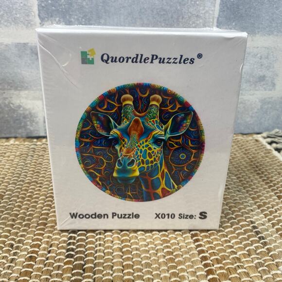 New Sealed in Box Quordle Wooden Puzzle "Psychedelic Giraffe" X010 70 pieces - Picture 1 of 5